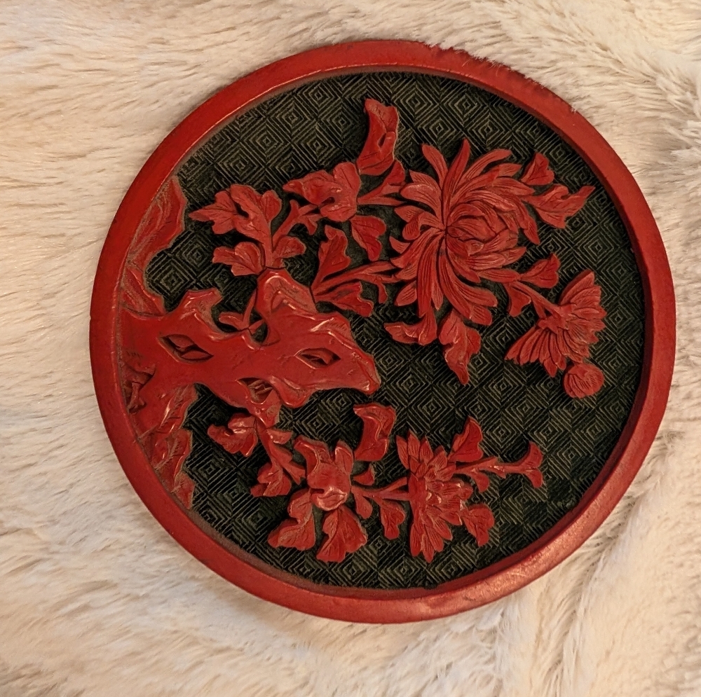 Red and Black Cinnabar Small Decorative Plate